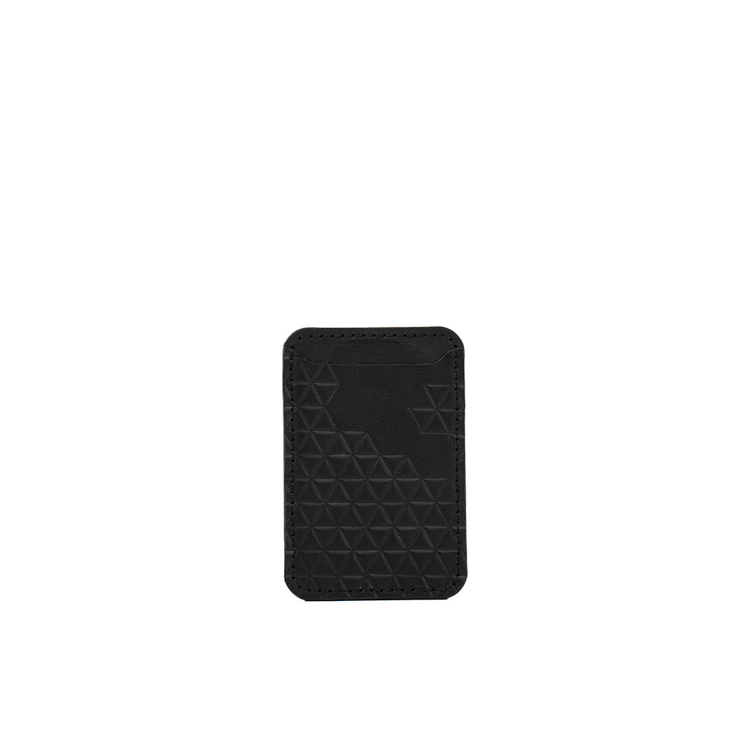 MagSafe wallet compatible with iPhone made of black italian leather with handcarved diamonds