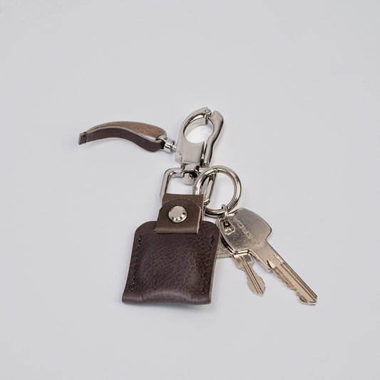 Gray leather airtag keychain 3.0 with snap hook and keyring