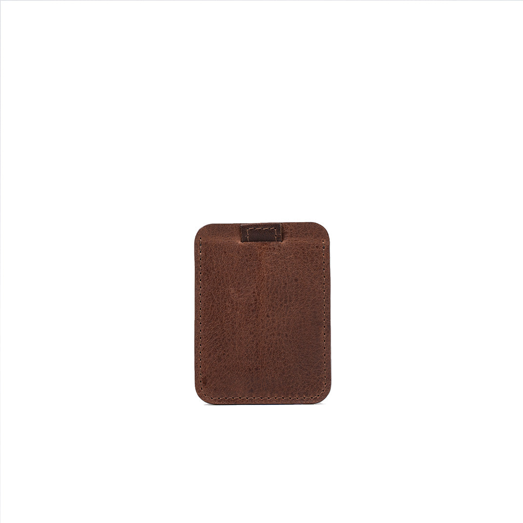 Designer mahogany leather cardholder with minimalist design and 8 credit card spocket