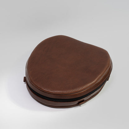Case for AirPods Max in chocolate brown color made from premium italian leather by Geometric Goods