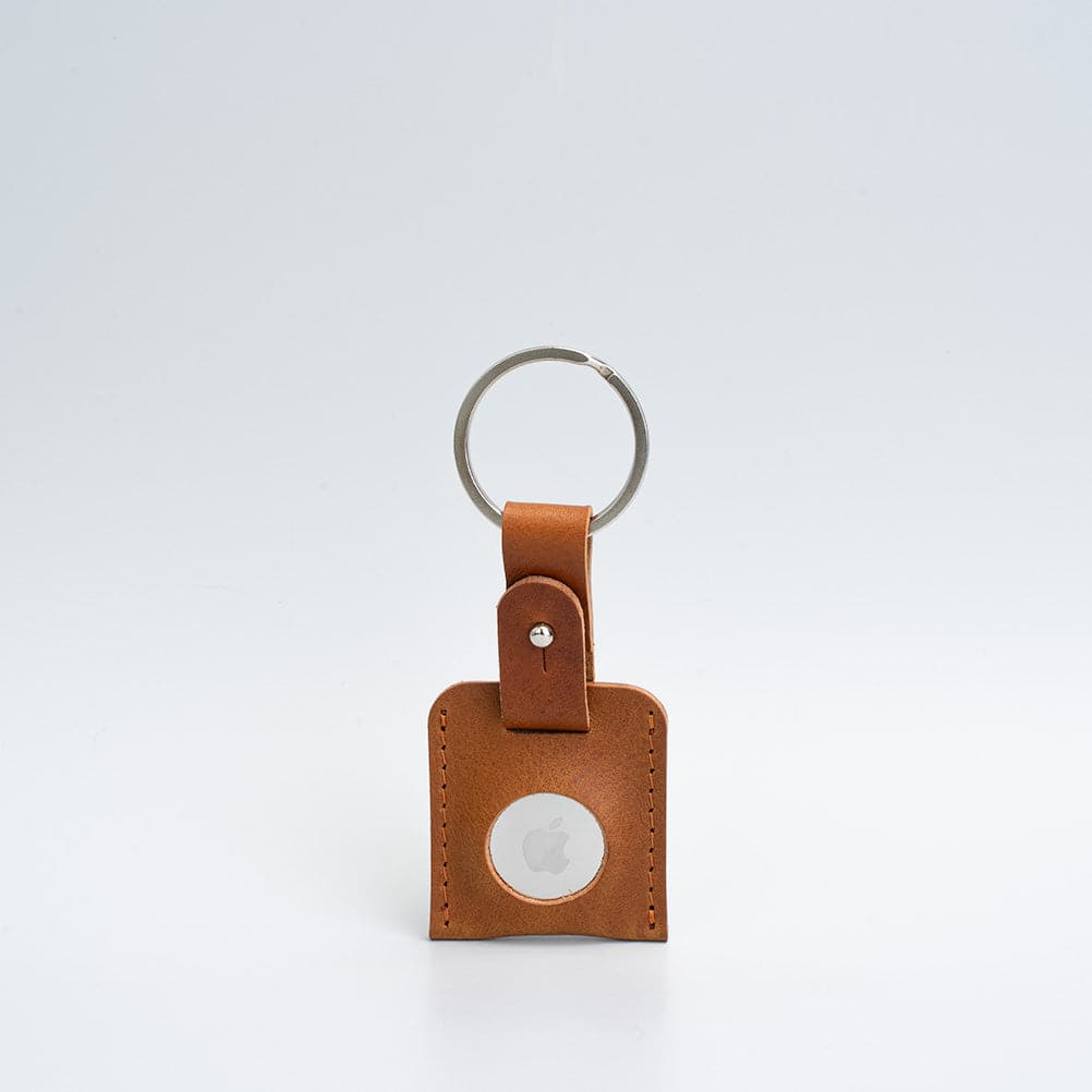 Mahogany small full-grain leather keyring for Apple AirTag