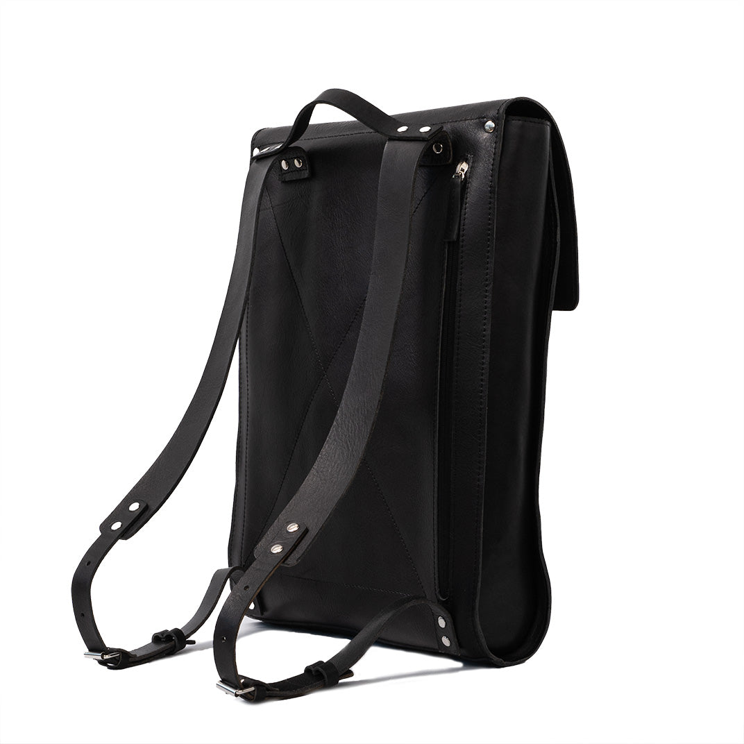 Mens black leather laptop backpack sale