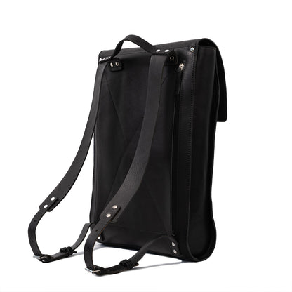 Premium Black Leather Laptop Backpack The Minimalist – Geometric