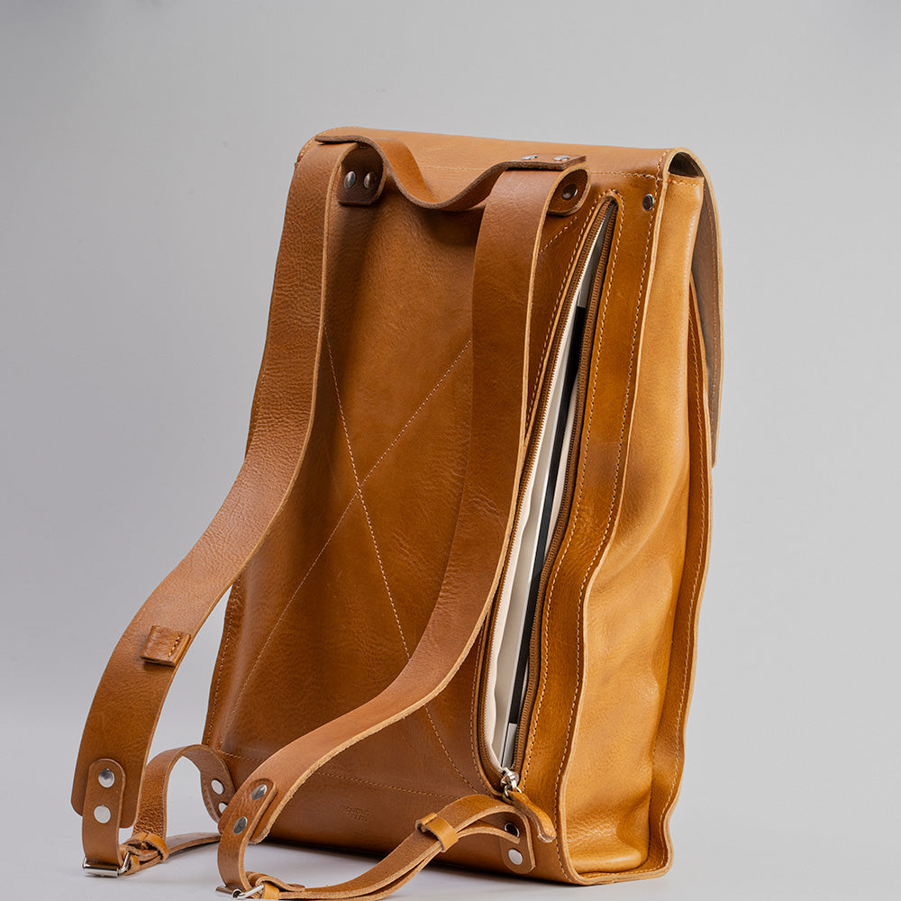 Full-piece brown Camel 2024 multi-piece leather backpack