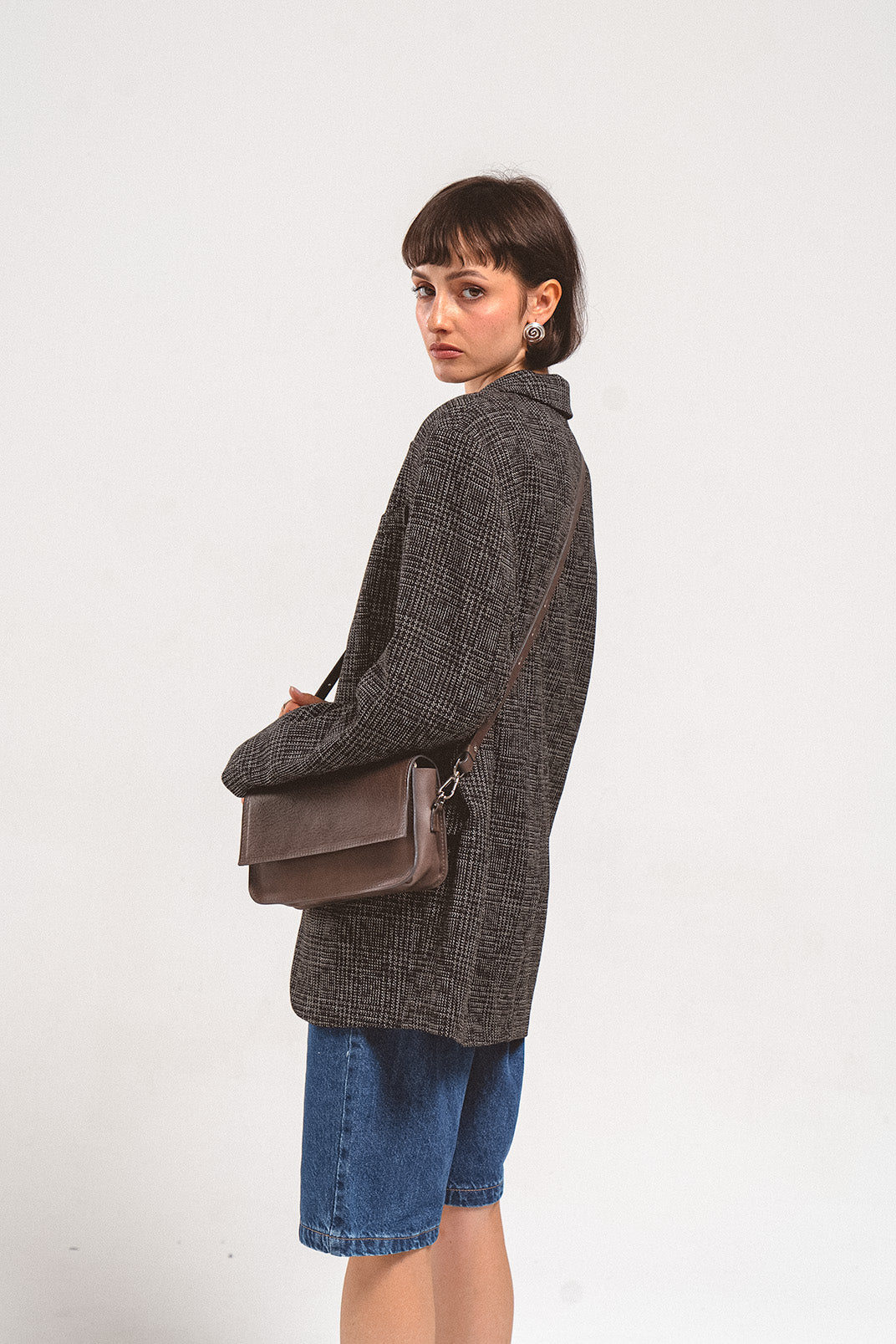 Leather Shoulder Bag - Curie (Gray)