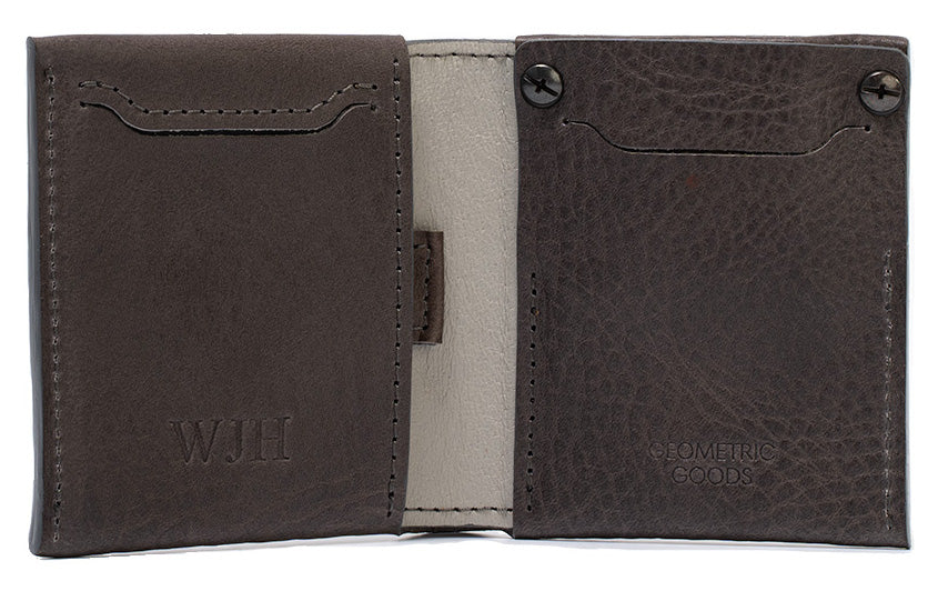 the modern men's and woman's AirTag Wallet in gray color personlized with fonts and black hardware