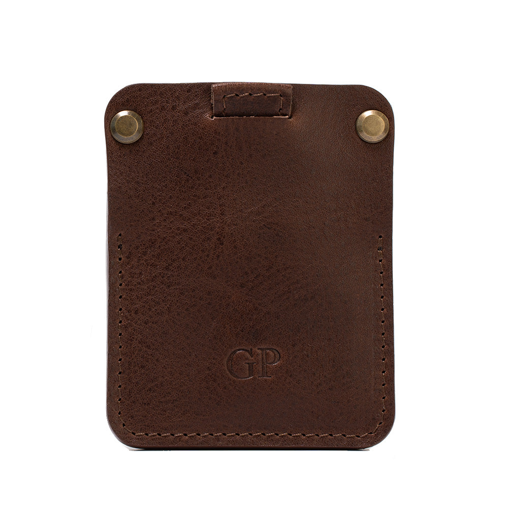 photo of personalization for the best men's and women's brown AirTag Wallet made from premium Italian full grain leather