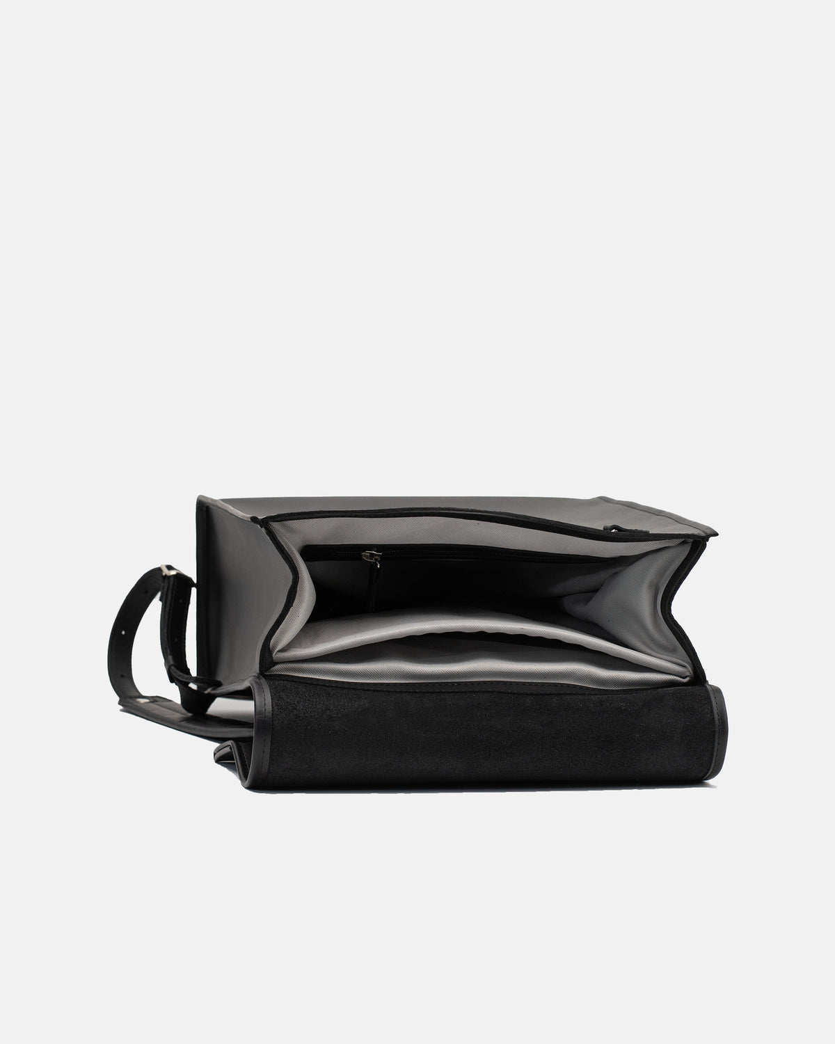 Detail view of The Phi Backpack - Large in black leather