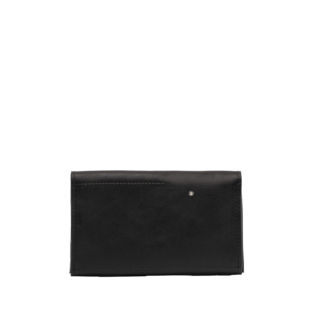 Sleek Black Leather AirTag Wallet in Closed View