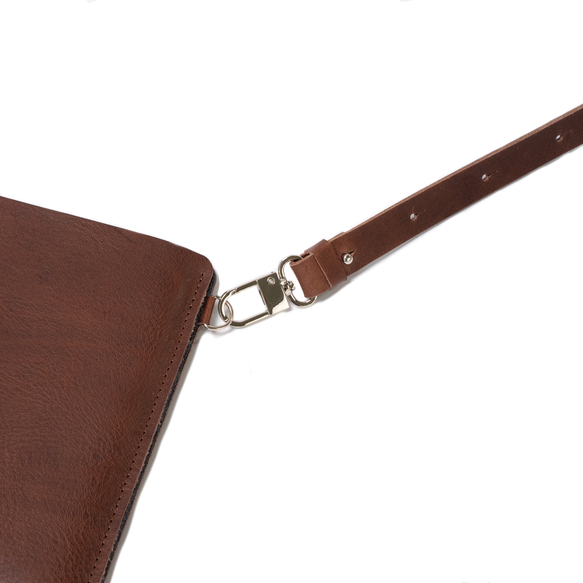 strap of leather sleeve for iPad 12.9 with adjustible strap in dark brown chocolate brown color the minimalist 3.0