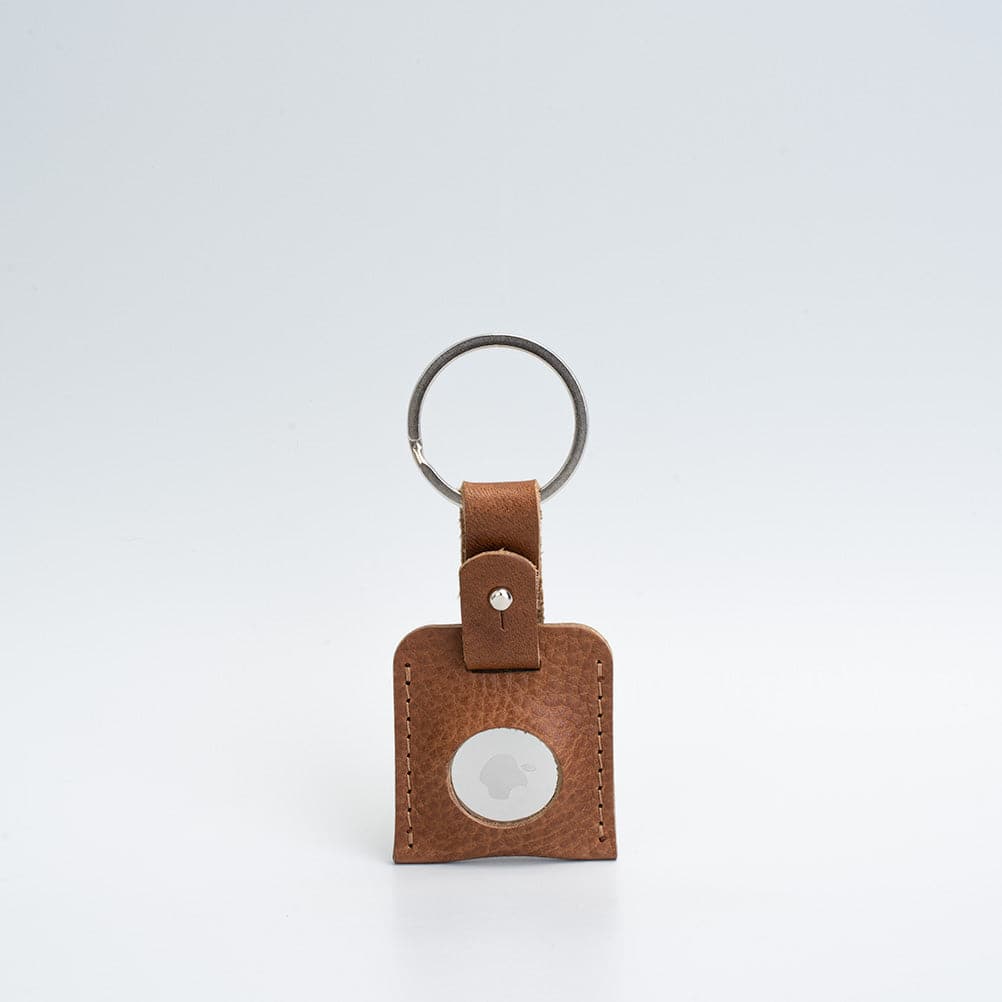 Tan small full-grain leather keyring for Apple AirTag
