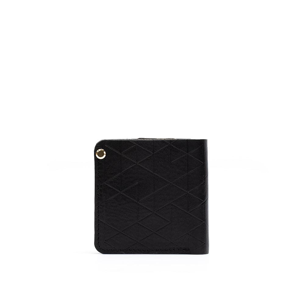 Black wallet with hidden AirTag slot and vector pattern by Geometric Goods