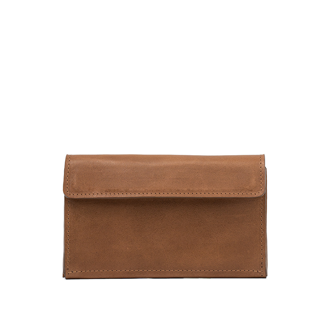 Front View of Women's Brown Leather AirTag Wallet