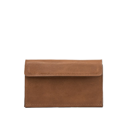 Front View of Women's Brown Leather AirTag Wallet