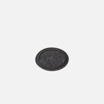 Round wool felt coaster with black leather rim, 3.86 in (98 mm) diameter