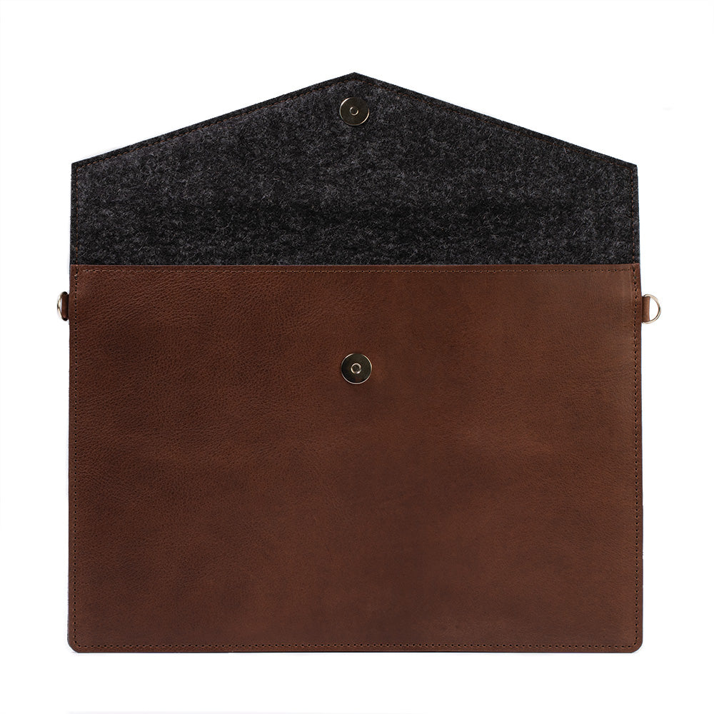 dark brown mahogany color premium leather sleeve for iPad with wool felt in black color .jpg.jpg