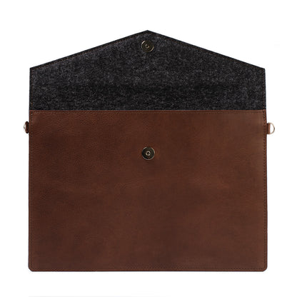 dark brown mahogany color premium leather sleeve for macbook air and macbook pro with wool felt in black color .jpg.jpg
