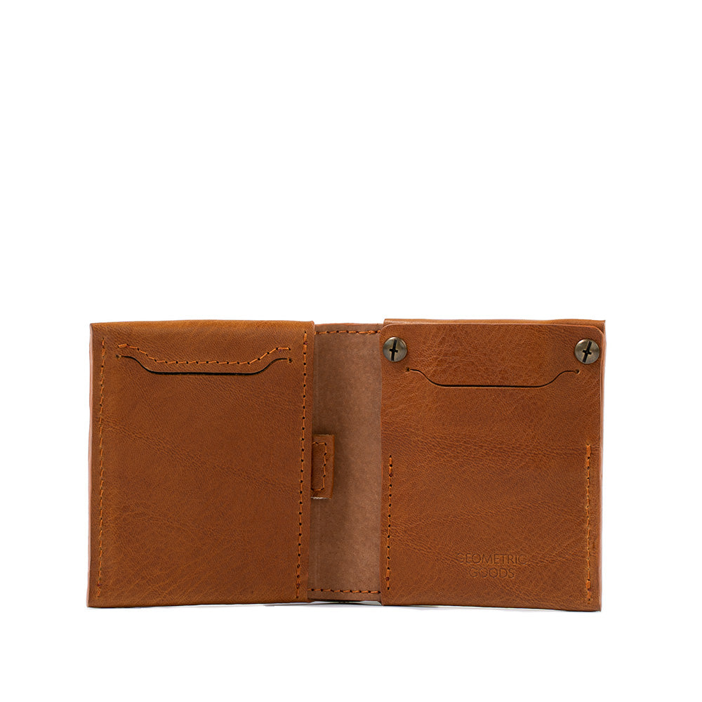 Premium cognac brown men's leather billfold wallet with AirTag