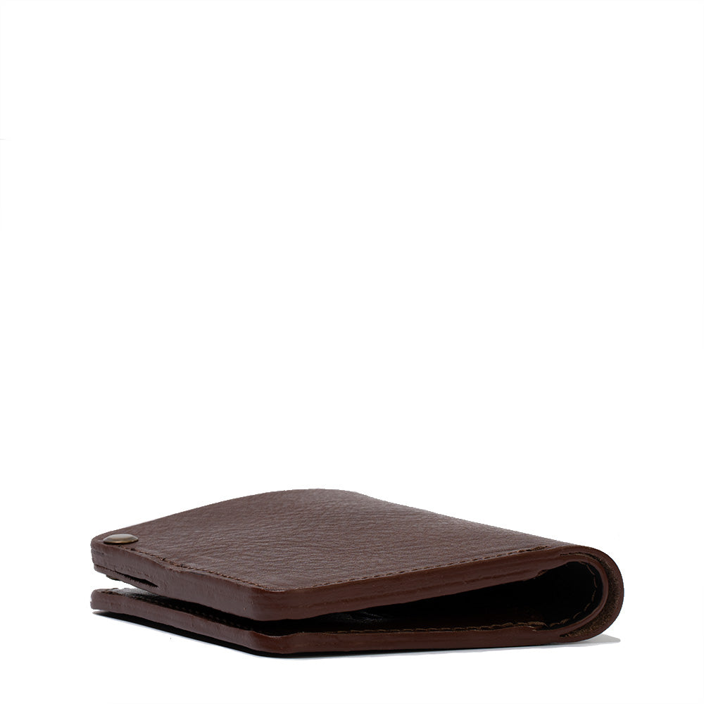 dark brown airtag wallet Geometric Goods with hidden slot billfold wallet premium top grain vegetable-tanned leather source from Italian tannery in Tuscany region 