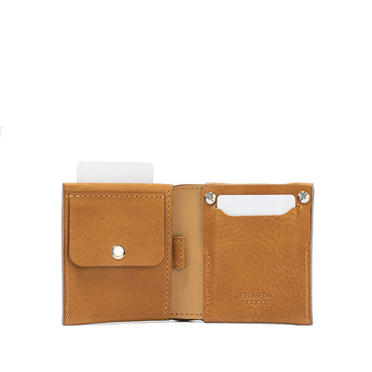 best airtag smart wallet with coin pouch unisex handmade in Europe from premium italian leather in light brown color by Geometric Goods