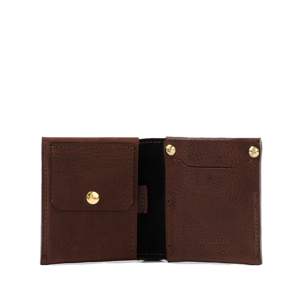 Stylish and functional mahogany women's Airtag wallet with coin pocket.