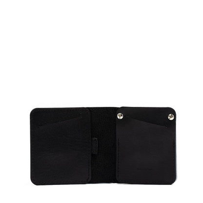 Black billfold AirTag wallet with silver rivets