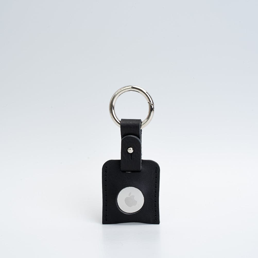 black leather airtag keyring with carabiner