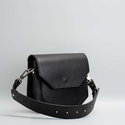 black leather handbag