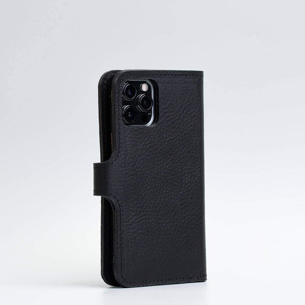 black leather iPhone 12 pro max folio wallet