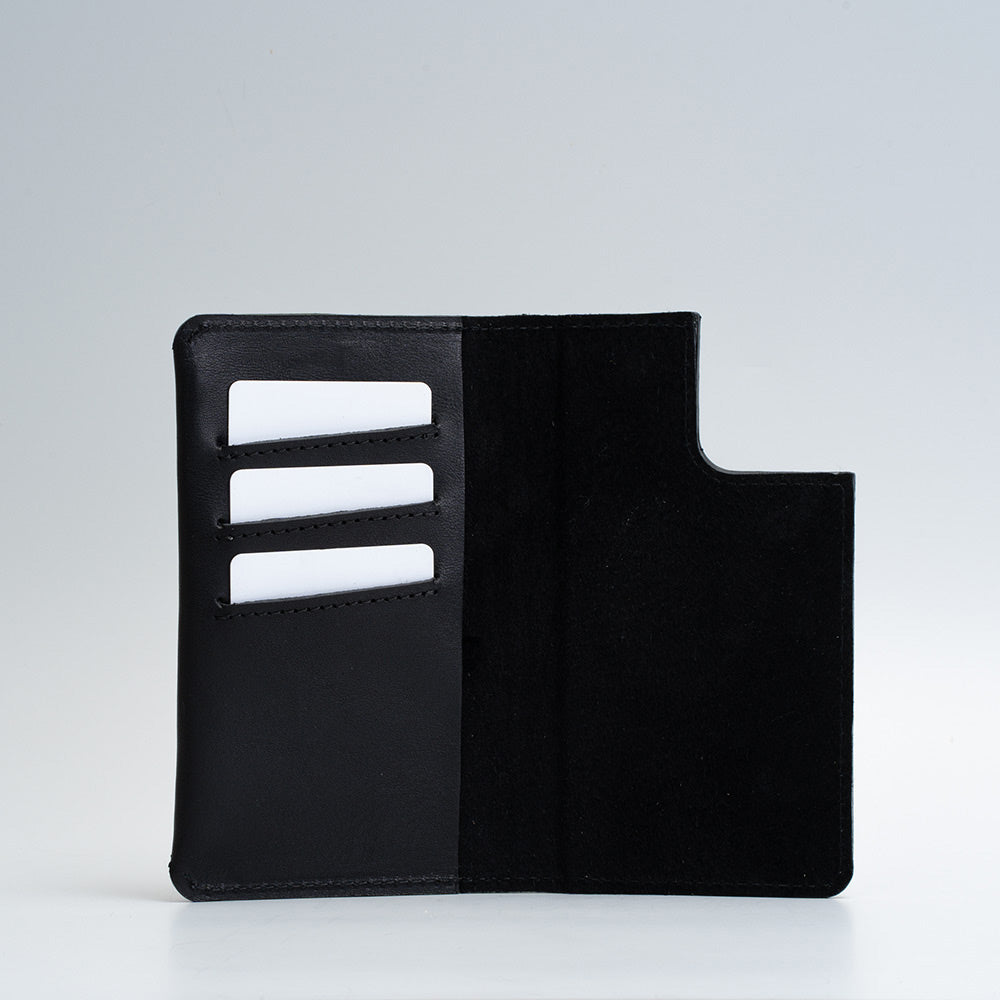 iPhone 12/13 series black Leather Folio Case with MagSafe - The Minimalist 1.0 - Geometric Goods