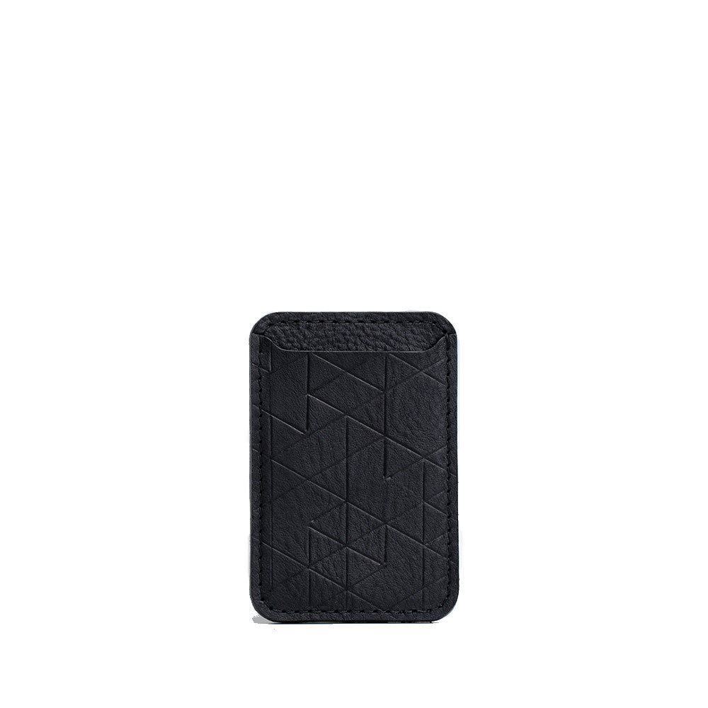 top quality Third-Party MagSafe wallet with a strong MagSafe magnet from an Apple-approved supplier for iPhone made from premium top-grain vegetable tanned Italian leather with vectors pattern by Geometric Goods in black color for men and women