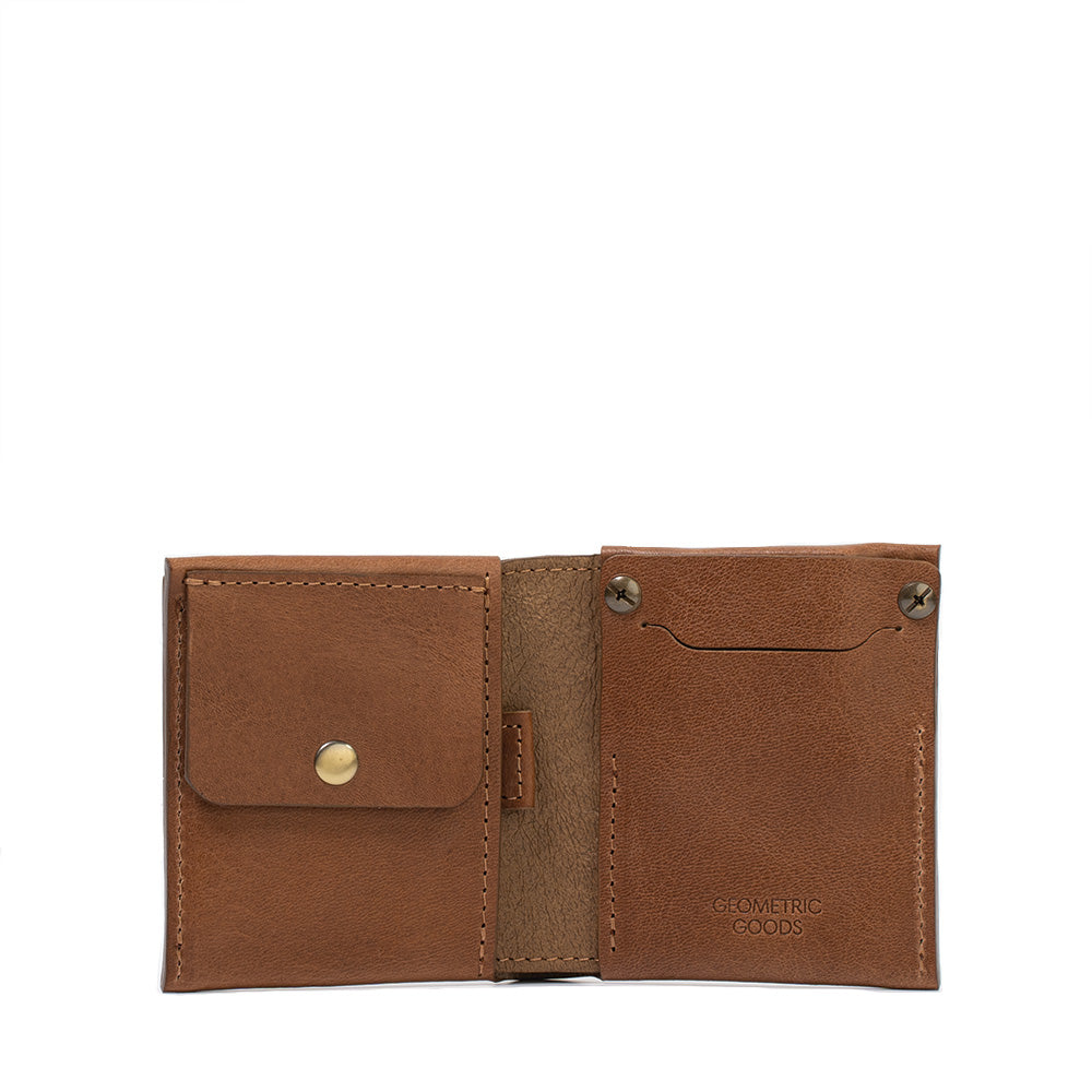 Brown AirTag wallet with a coin pouch, combining practicality and style in a compact design, ideal for secure and organized carrying