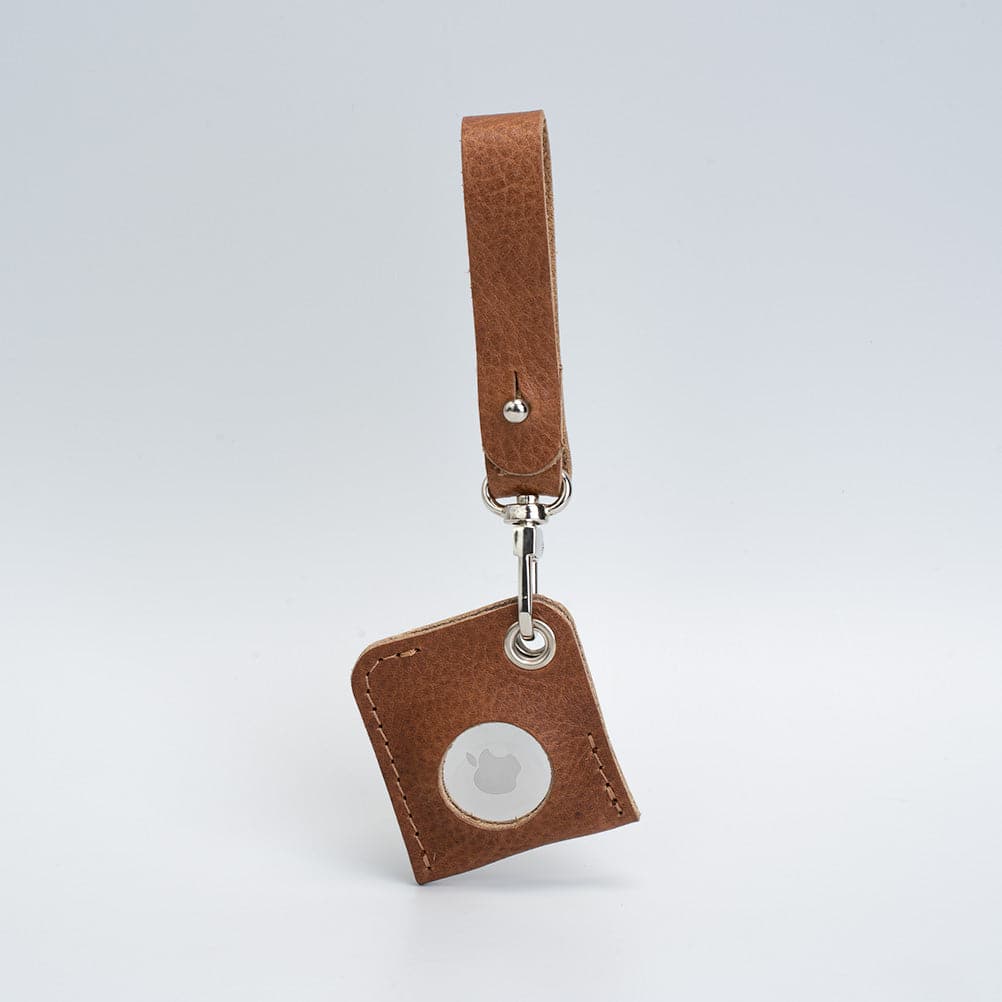 brown leather airtag bag charm