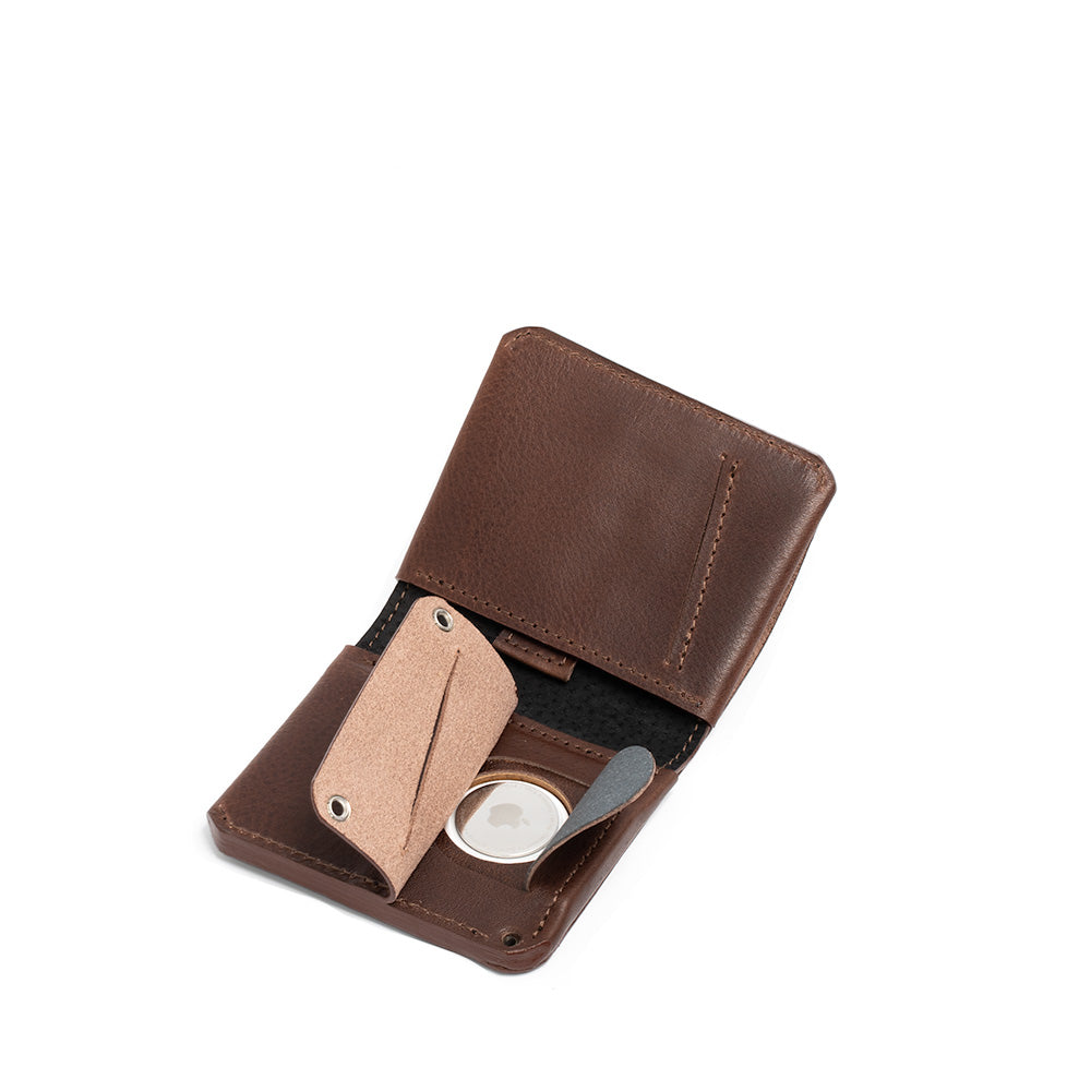 Geometric Goods smart AirTag billfold wallet for men in dark brown mahogany with hidden slot