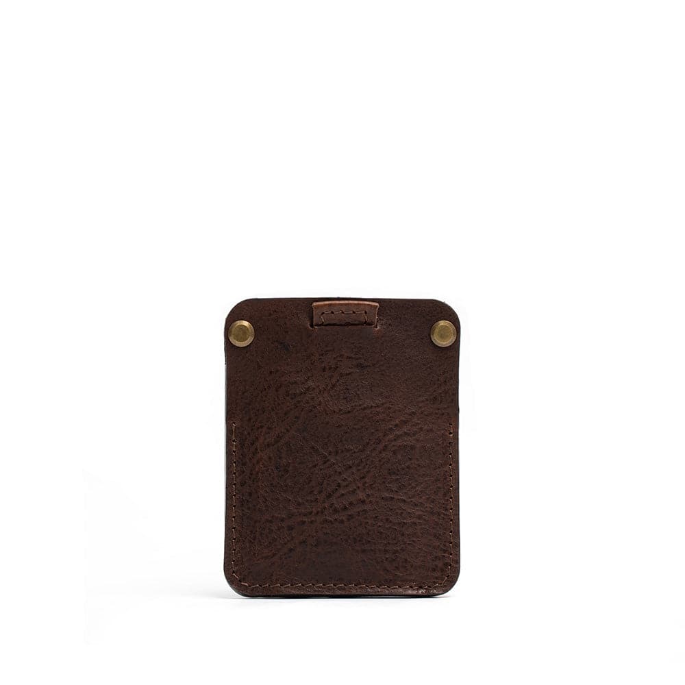 dark brown leather color AirTag card wallet holder for men and women made by Geometric Goods