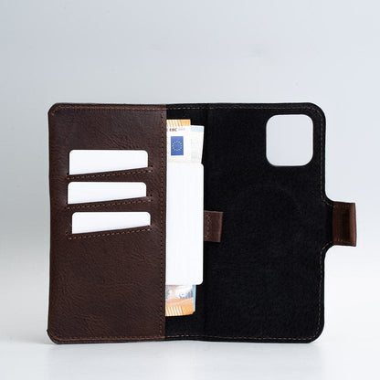 dark brown leather folio wallet iPhone 12 pro