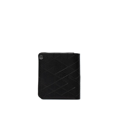 Black bifold Leather AirTag wallet with geometric pattern