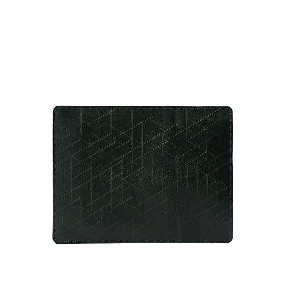 Designer leather sleeve fro iPad made from premium Italian leather in green color - Geometric Goods