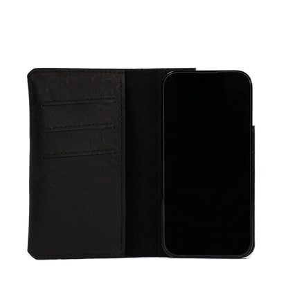 folio case wallet for iPhone 12 / 13 made from premium Italian leather in black color with MagSafe attachment