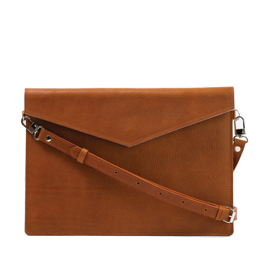 premium quality tan cognac brown color Leather Sleeve with adjustable strap for iPad made by Geometric Goods from premium quality Italian leather for woman and men