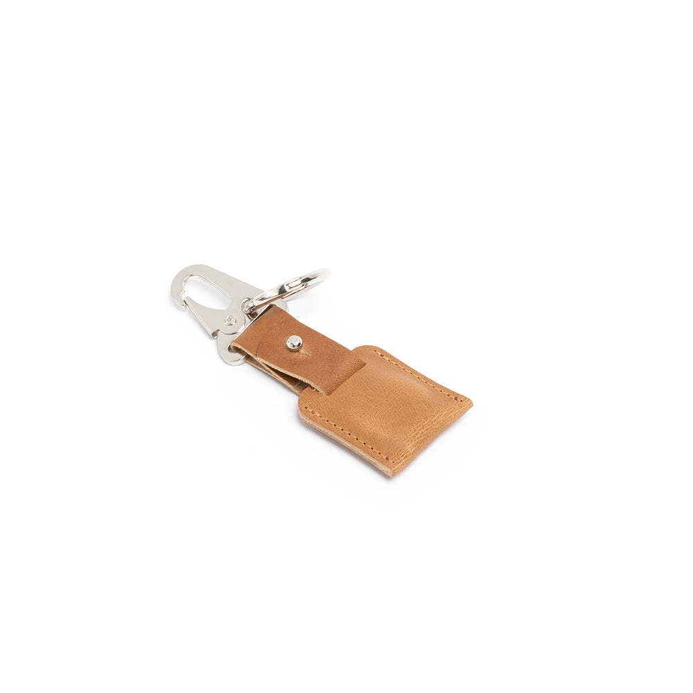 leather airtag keychain on carabiner
