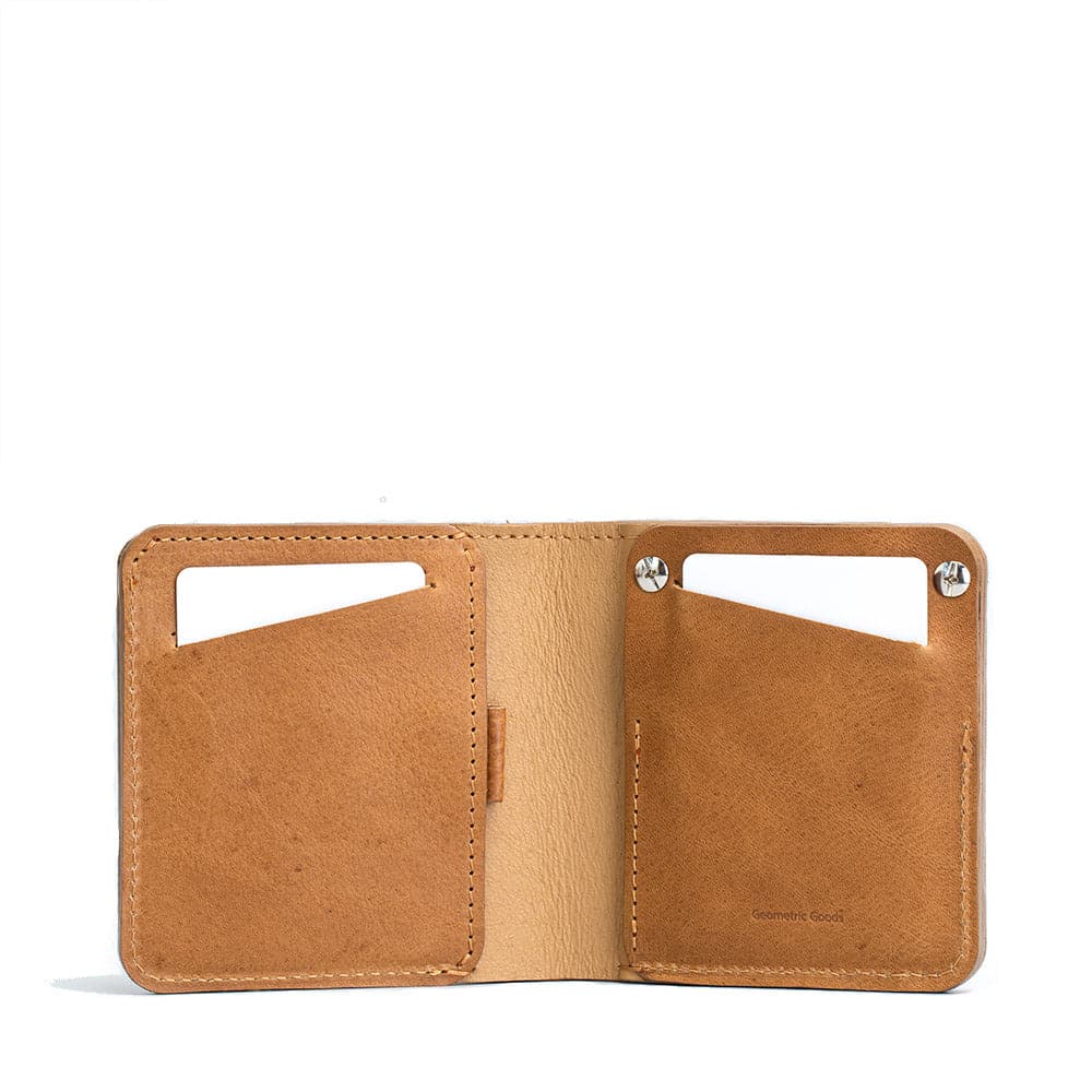light brown leather billfold airtag wallet for men handmade in Europe by Geometric Goods for U.S.