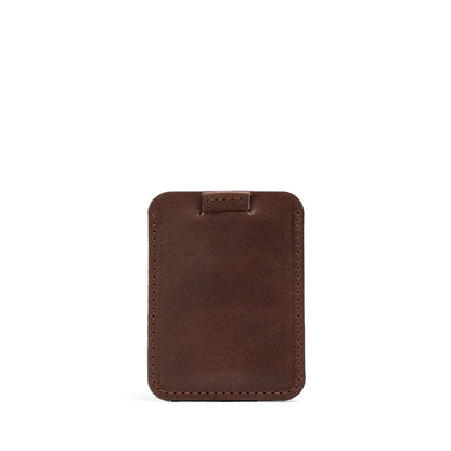 Mahogany leather MagSafe wallet for iPhone, designed to hold more cards than Apple's MagSafe wallet, crafted from premium full-grain leather