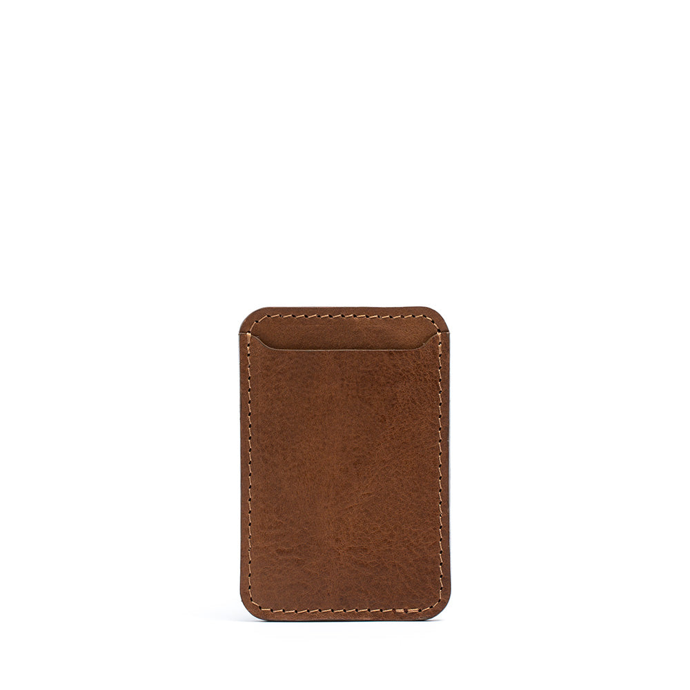 Mahogany Classic full-grain leather MagSafe wallet, angled view