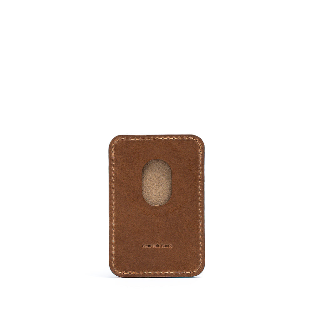 Close-up of mahogany Classic full-grain leather MagSafe card wallet