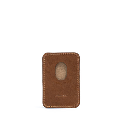 Close-up of mahogany Classic full-grain leather MagSafe card wallet