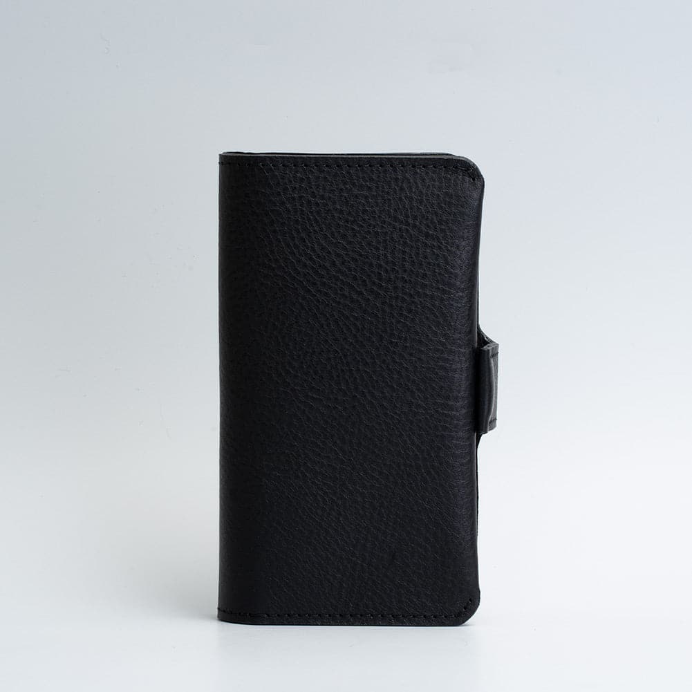 designer folio case wallet for iphone pro made by Geometric goods from premium italian leather in black color and minimalist design for men or women