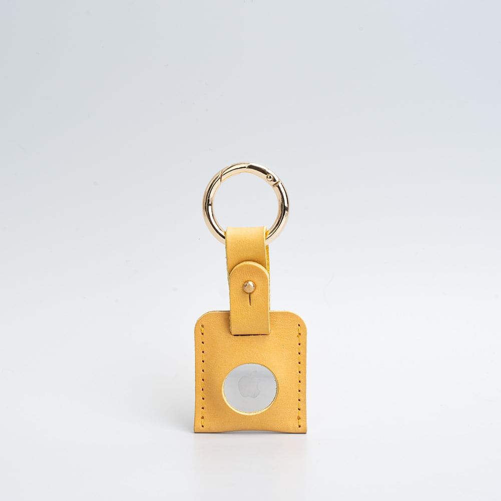 mustard yellow leather airtag  with carabiner