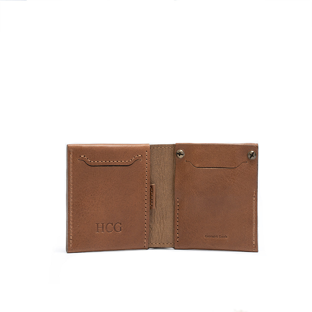 Bown leather personalized AirTag wallet designed to hold paper bills and cards