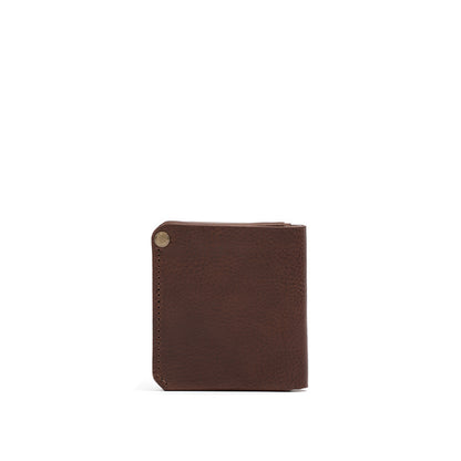 Dark brown mahogany leather wallet with AirTag compatibility, a versatile gift for men and women